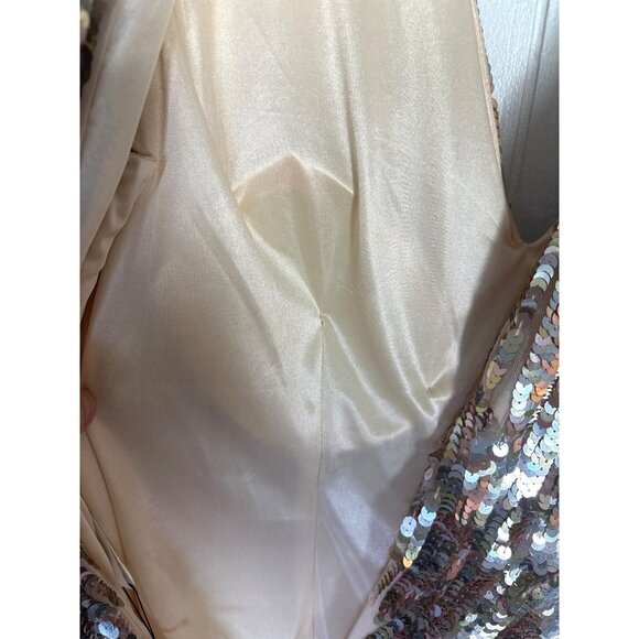 Mac Duggal Fabulouss Gown Size 24W Gold Sequins Column V Neck Back Train Formal - Picture 10 of 14